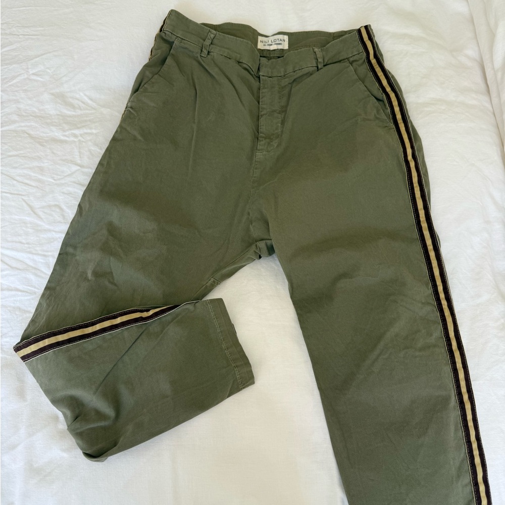 Nili Lotan Olive Green Side-Stripe Pants